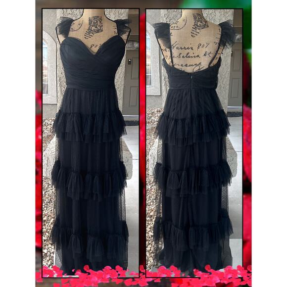 Lulus Black Mesh Swiss Dot Tiered Pure Radiance Maxi Dress Size L - Picture 6 of 12